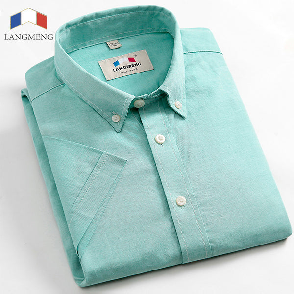 Langmeng 100% cotton men shirt short sleeve casual shirts.