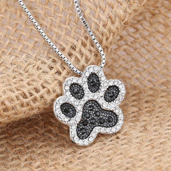 Personalized charming Fashion jewelry Silver plated Black and White crystal rhinestone Dog Paw.