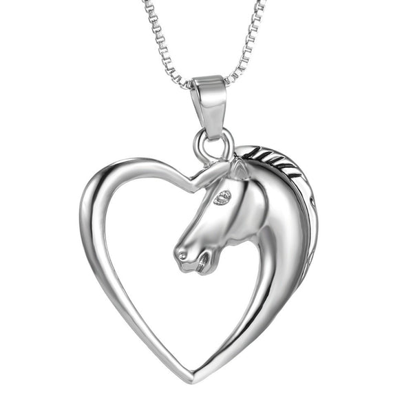 Fashion New jewelry plated white K Horse in Heart Necklace.