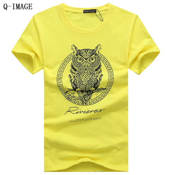 high quality brand of funny t-shirts cotton printed figure owl fitness t-shirts men.
