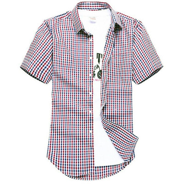 Men's short-sleeved plaid shirt summer new fashion England shirt mens slim fit.