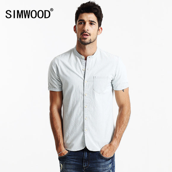 Summer Men Casual Shirts Short sleeved Denim Shirt.