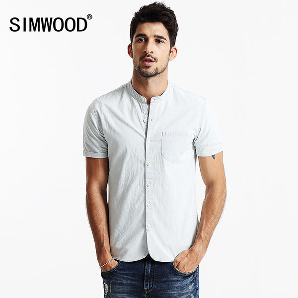 Summer Men Casual Shirts Short sleeved Denim Shirt.