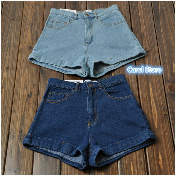 Women New Arrival Denim Shorts Vintage High Waist Cuff Jeans.