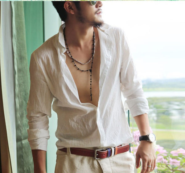 Plus Size Shirts Cotton Linen Men Shirt Long Sleeve Summer Style Hawaiian Shirts Sexy Slim Fit.