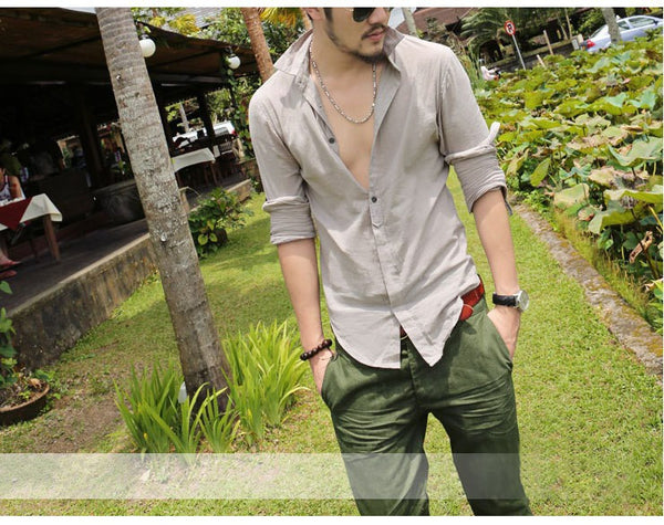 Plus Size Shirts Cotton Linen Men Shirt Long Sleeve Summer Style Hawaiian Shirts Sexy Slim Fit.