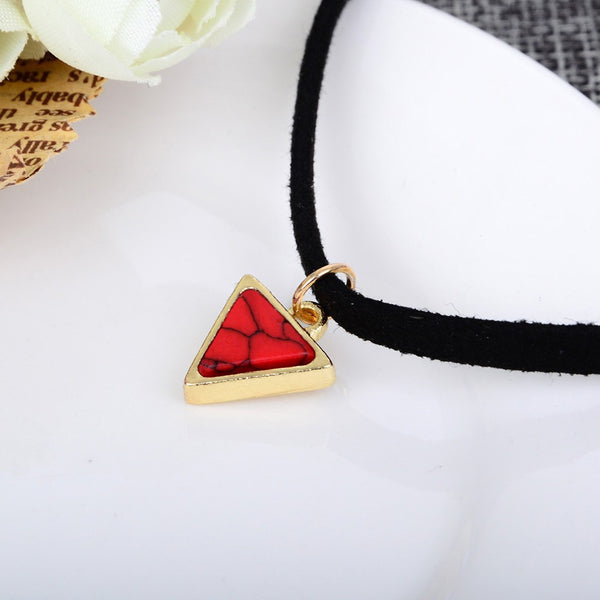 Punk Necklace Women Short Black Velvet Choker Necklaces With Triangle Faux Stone From India.